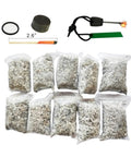 All In One Prepper Grade Survival Fire Starter Kit with 10 magnesium shavings bags, 20 windproof matches, ferro rod, and tinder rope