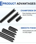 60-Pack Slotted Split Roll Pins 4 Mm Diameter 1.6 Inch Long Rock Solid 65Mn Steel Spring Tension Dowels Black with chamfered ends and smooth finish for secure mounting.