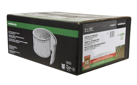 Box of Full Round Head Hot Dipped Galvanized Framing Nails 3 In By 0.120 In Wire Coil 4M 4000 Count For Heavy Duty Framing