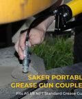 Person using Heavy Duty Quick Release Grease Gun Coupler Set Upgraded To 14000 PSI, Locking Jaw, Fits 1/8 NPT Fittings