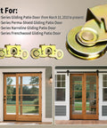 Two Set Gliding Patio Door Tandem Roller Assembly Replaces 1997061 And Is Compatible With 200 Series Perma Shield Narroline And 400 Series Frenchwood Gliding Doors Since 1982 Featuring One And A Quarter Inch Steel Ball Bearing And Side Adjustable shown with patio doors and compatibility list.