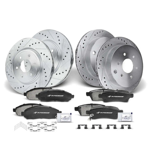 Front And Rear Drilled And Slotted Disc Brake Rotors And Ceramic Pads Kit For Nissan Frontier 2005-2019 Xterra 12 Piece Set