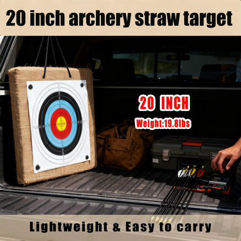 20 Inch Straw Archery Target With Handle Backyard Practice Kit Includes Replacement Target Papers With Scoring Rings Pins And Arrow Puller