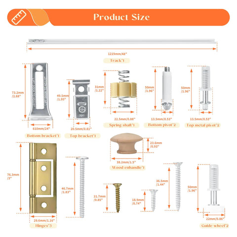 Bifold Closet Door Track Replacement Kit With Pivots, Guide Wheel, Brackets, And All Hardware For 48 Inch Door System product size
