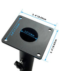 Top view of Heavy Duty Patio Umbrella Base With Adjustable Clamp showing dimensions for decks patios balconies and docks.