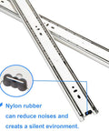 Beefy 16 Inch Full Extension Ball Bearing Drawer Slides Side Mount 10 Pairs (20 Pieces) With Screws Zinc Plated Finish Quiet Operation 100 Lb Load Capacity Cold Rolled Steel, nylon rubber end close-up