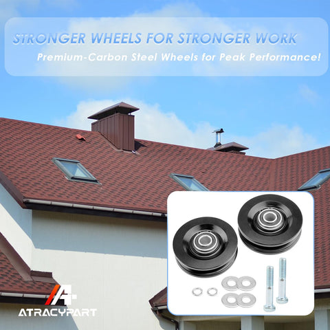 Roofing Hoist Carriage Wheel Kit For TP250 TP400 And LH200 LH2000 Elevators Replaces Part 90040 shown with roof background.