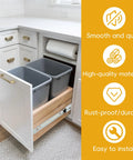 Heavy Duty 9 Inch Side Mount Drawer Slides Solid Ball Bearing Cabinet Hardware installed with dual grey bins in kitchen.