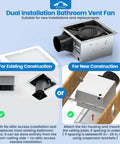 Dual installation options for Quiet 110 CFM Ceiling Bathroom Exhaust Fan with one point five sones and no attic access needed install