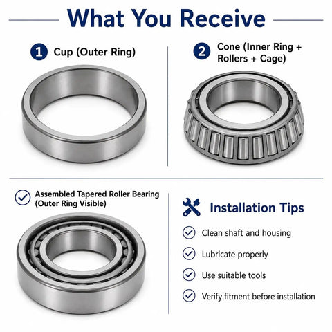 Top Tier 388A-383A Tapered Roller Bearing For Heavy Duty Trucks And Cars To Crush Tough Radial Loads Plus Axial Forces With Smooth Single Cone Ring Inner Cage Setup parts display including outer ring and inner cone.