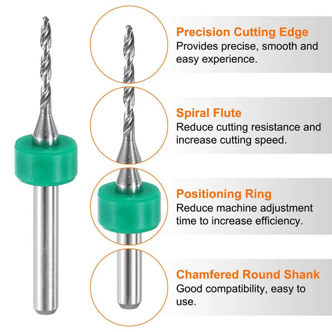 Precision cutting edge and spiral flute of 10-Piece PCB Drill Bit Set With 1/8 Inch Shank And 1.4mm Tungsten Carbide Micro Twist Bits