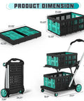 Dimensions of Heavy Duty Foldable Grocery Cart With 2 Storage Crates, 350 Lb Capacity, showing foldable and 2-tier structure