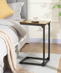 C Shaped End Table That Slides Under Couch For Small Spaces TV Tray Snack Table And Laptop Desk Brown Living Room Side Table