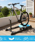 Indoor Bike Roller Resistance Trainer Foldable Anti Slip Platform For 24 To 29 Inch Bikes Detachable Stand displayed outdoors