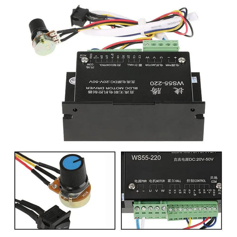 Beefy 48V 500W Brushless Motor Controller For DC Spindle BLDC Motors showing control module with wiring connections