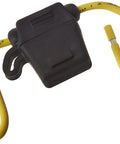 Heavy Duty In Line ATC Fuse Holder With Cover For 32V 30A Automotive Electrical Systems, black body, yellow wire leads