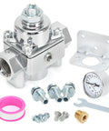 Adjustable Fuel Pressure Regulator With Gauge For Holley And Edelbrock Carburetors Dial In 4.5 To 9 PSI 3/8 NPT 1 In 2 Out Kit