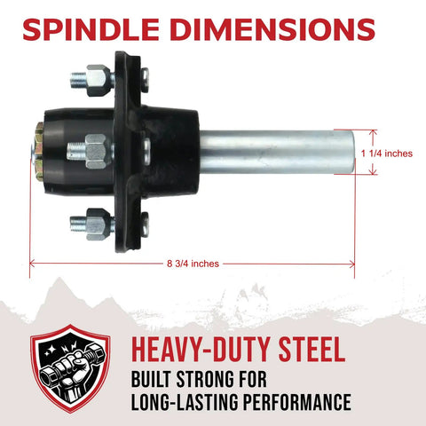 Spindle dimensions of Pack Of Two Rugged Trailer Axle Kits With Four On Four Bolt Pattern Idler Hub And One And One Quarter Inch Round BT8 Spindle.