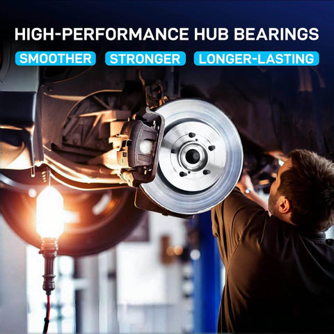 Technician installing front wheel hub bearing assembly 2-pack for Chevy Impala 2000-2011, Uplander; Pontiac Grand Prix 1997-2008.