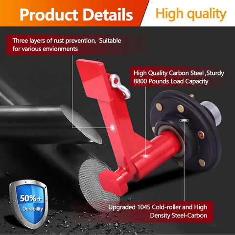 Close-up of Heavy Duty Shipping Container Wheels Kit With 8800 Pound Axle featuring carbon steel construction and ratchet strap attachment.