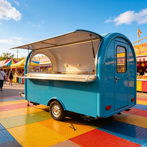 Custom Designed Concession Food Truck Trailer With Turnkey Kitchen Layout And Heavy Duty Stainless Steel Body showing rear view with open serving area.