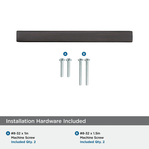 Monument Oil Rubbed Bronze Cabinet Pull 3-3/4 Inch Center-to-Center with screws shown, sleek modern design for cabinets and furniture.