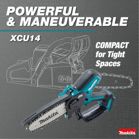 18V LXT Brushless Cordless 6 Inch Pruning Saw For Yard Work, displayed against diagram with compact design label