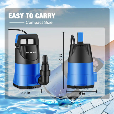 Stainless Steel Sump Submersible Water Pump Workhorse For Clean And Dirty Water 1.5HP 4250 GPH with compact size dimensions shown