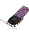 Kickstart Desktop Upgrade With This Dual Bay M.2 NVMe Enclosure Feature PCI Express 4.0 Riser Card with thermal fan in aluminum body.