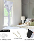 No Drill Adhesive Blackout Curtain Panel For Bedroom And Living Room, Thermal Insulated, Greyish White, W35 by L63, installed on window.