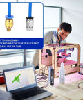Blue PTFE Tubing 1 Meter Set With 10 PC4 M6 Fittings And 10 PC4 M10 Pneumatic Connectors in a 3D printing setup