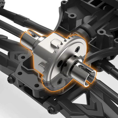 Close-up of Beefed Up RC 9125 Steel Differential Gears and Aluminum Main Drive Set for 1/10 Scale 9125 Trucks 4WD Upgrade Kit