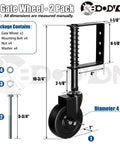Heavy Duty Gate Caster With Side Brake And Spring Loaded Wheels 360 Degree Rotating Gate Caster For Wooden Gates And Fences Metal Tube Gates 220 Lb Capacity Black Finish Two Pack diagram