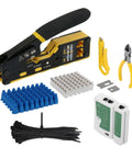 All In One Pass Through RJ45 Crimper Kit With Cable Tester And Stripper For Cat5 To Cat6a, RJ11 RJ12 Connectors Pro Grade