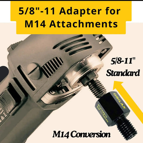 European To North American Thread Converter M14 Male To 5/8-11 Female Angle Grinder Adapter shown attached to a grinder