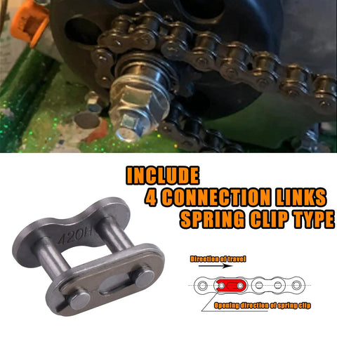 420H Motorcycle Chain And Chain Breaker 112 Link Heavy Duty Drive Chain Built With Premium Alloy Steel; spring clip connector