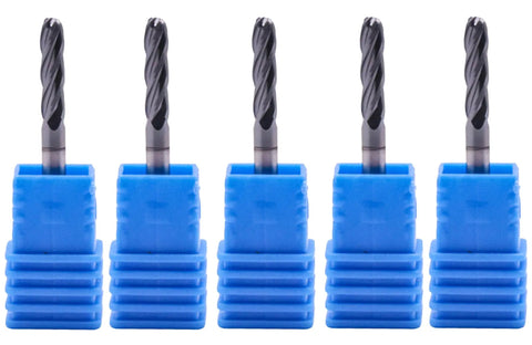 Ball Nose Solid Carbide End Mill Set 5Pcs One Eighth Inch AlTiN Coated 4 Flute 30 Degree Helix Milling Bits