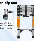 12.5 Ft Telescoping A Frame Ladder for Home Roof and RV Use, Heavy Duty Go To Step Ladder With EN131 Safety Certification, Supports Up To 330 Lbs, 20cm Inner Tube Overlap, Wide Non Slip Feet, Rock Solid Stability. Non-slip feet close-up