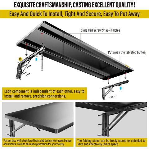 Heavy Duty Steel Folding Storage Shelf Rack Two Pack Adjustable Rail Type Wall Mount Shelves For Garage Kitchen Workshop Black Finish With Folding Panels showing installation components and folded panels