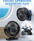 Magnetic Cruise Approved Travel Fan With 12000mAh Battery attached to cruise cabin wall