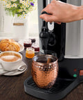 Real 100 Cup Big Batch Commercial Coffee Urn With 20L Stainless Steel And Double Wall Insulation in use, copper mug filled