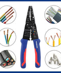 All-In-One 8-Inch Wire Stripper And Multi-Tool Cutter For Stripping, Cutting, And Crimping With A Pliers Nose on white background