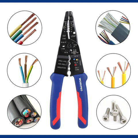 All-In-One 8-Inch Wire Stripper And Multi-Tool Cutter For Stripping, Cutting, And Crimping With A Pliers Nose on white background