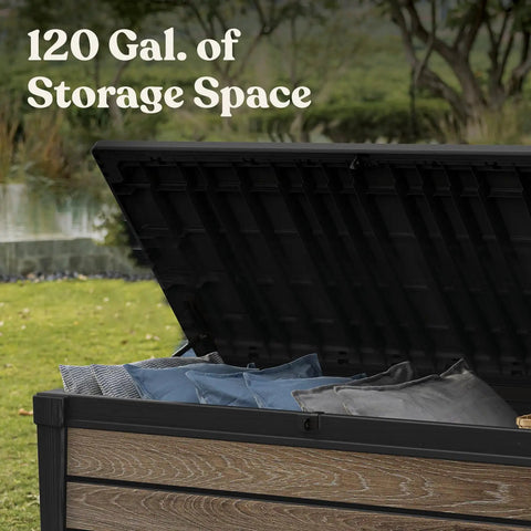 Signature Collection 120 Gallon Resin Deck Box For Patio Gear Stash And Organization Perfect For Outdoor Cushions