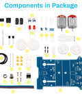 Components of Line Following Robot Car Kit for Beginners Soldering Practice, STEM Educational Electronics, Easy DIY Robot Project