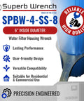 Superb Wrench SPBW-4-SS-8 Metal Water Filter Housing Wrench 6 Inch Inside Diameter Replacement Tool For SW-4
