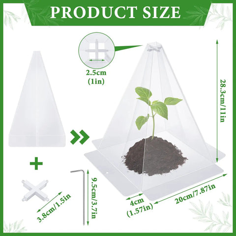 Twenty Pack Plant Cloche Covers For Seedlings, Clear Plastic Mini Greenhouse Shields To Protect Vegetables From Sun, Frost, Pests, Snails And Birds, Reusable With 40 Ground Stakes And 20 Cross Supports, 7.8 By 11 Inches