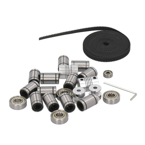 LM8UU Linear Bearing Upgrade Kit For 3D Printers With Motor Shaft Coupler And GT2 Timing Belt Pulleys Featuring Heavy Duty Stainless Steel And Aluminum Alloy Parts For Rock Solid Zero Wobble Printing On i3 Rigs