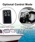 Optional control modes for Heavy Duty Electric Boat Anchor Winch Kit including cordless remote and wired control options.