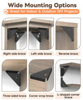 Heavy Duty Corner Brackets For Wood Furniture, Boss Level 350 Lbs Support, Matte Black Steel Braces, various mounting options shown.